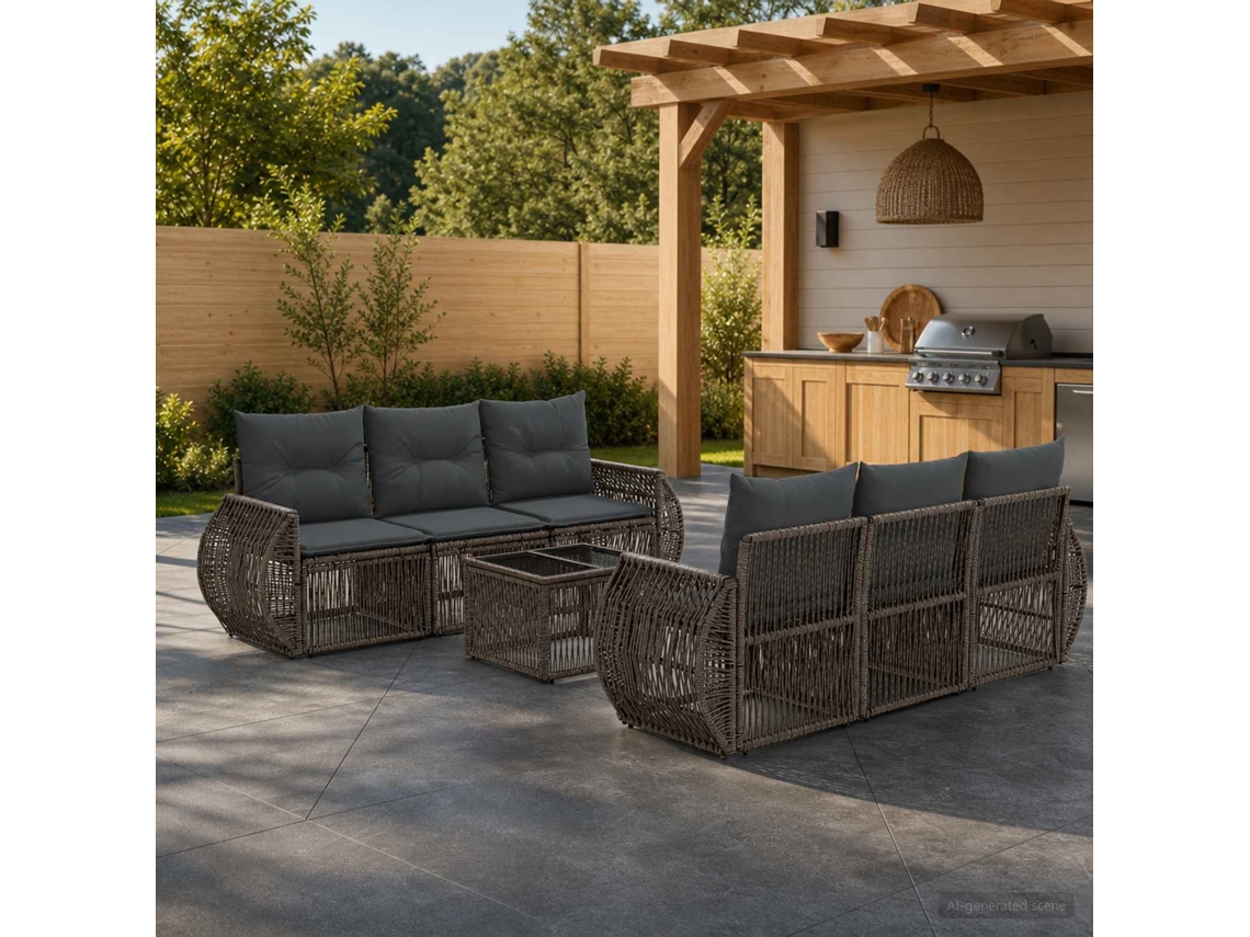 Vidaxl Conjunto De Sofá De Jardim 7 Unid. Cinzento Vime Pe