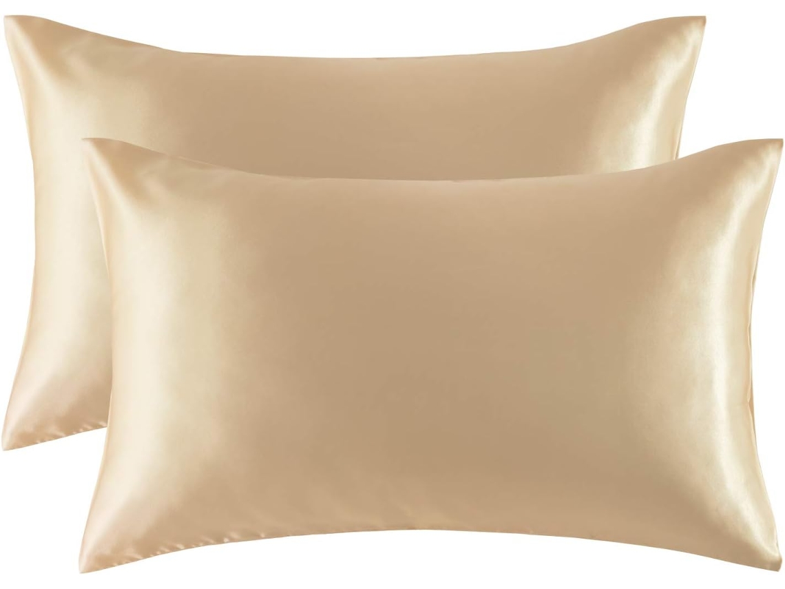 Conjunto De 2 Fronhas De Seda Gelada - Cor Camelo, 50 X 66 Cm (20 X 26 Polegadas)