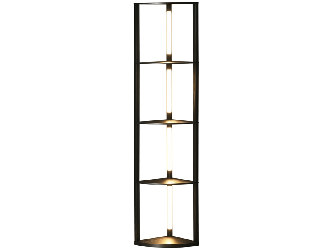 Abajur de piso LED com prateleira de canto, regulável, 4 prateleiras, luz branca quente, 41x30x164 cm preto | S/MARCA