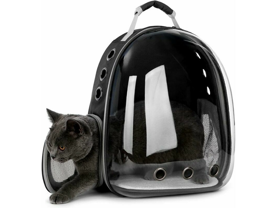 Mochila para Cães e Gatos, Respirável, Transparente, Preta AQUAFORGE