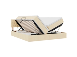SYFAX™ Cama de Armazenamento Led com Colchão Creme 200 X 200 Cm Tecido