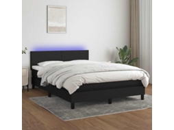 Vidaxl Cama Box Spring C/ Colchão E Led 140x190 Cm Tecido Preto