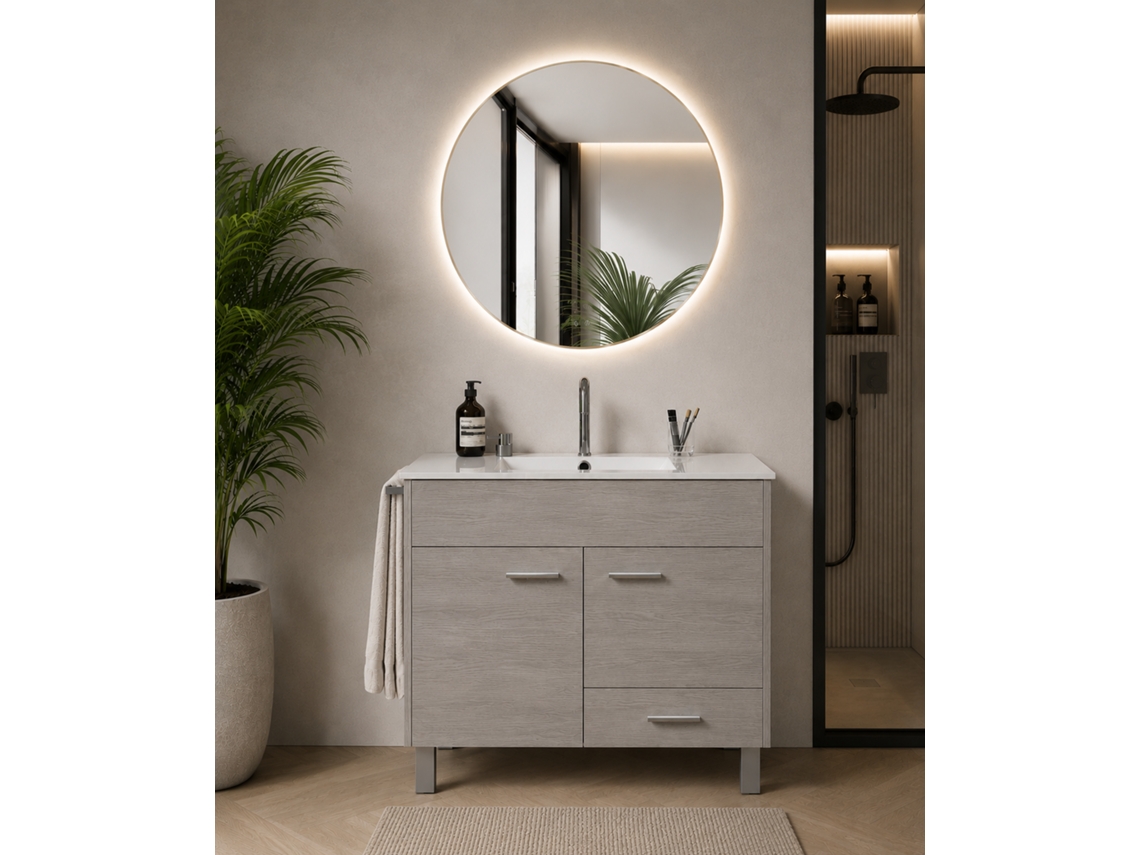 Móvel De Casa De Banho Com Lavatório Origenbath Samos Sem Espelho 80x45 Cm Carvalho Smoky