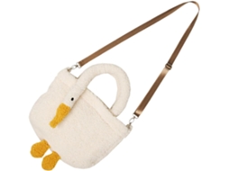 Bolsa Pequena De Pelúcia Sintética De Ovelha Na Cor Off-white Com Alça De Ombro.