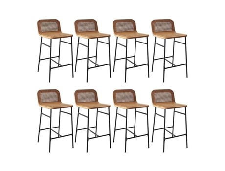 Conjunto de ilha e cadeira de bar Sana Oak com assento de ráfia de 65 cm