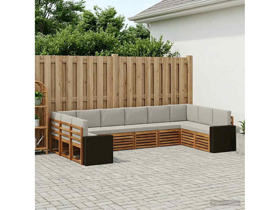 Vidaxl Conjunto De Sofá Sectional 10 Pcs Natural E Cinzento-claro