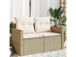 Sofá De Jardim De 2 Lugares Com Almofadões Vime Pe Bege Dkd Home Decor