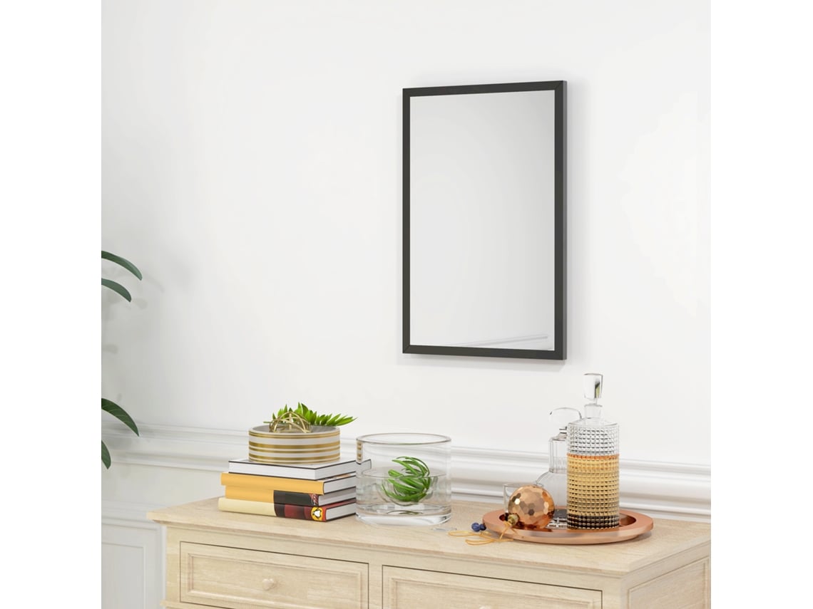 Espelho De Parede Retangular Com Ganchos, Vidro E Mdf, 40x60 Cm, Preto
