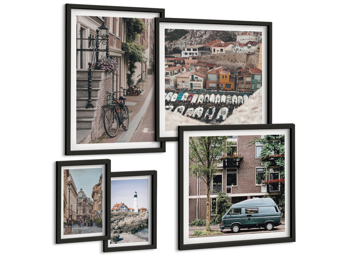 Quadros Decorativos Para Parede Símbolos Americanos, Bandeira Dos Eua Moldura Preta Pinturas De Quarto Espelharte (conjunto De 5 Imagens)
