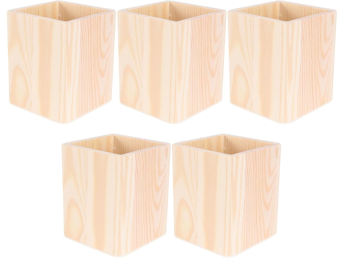 Conjunto De 5 Porta Lápis De Madeira Bruta, Organizador De Mesa Versátil Para Canetas, Pincéis, Maqu Gokoco