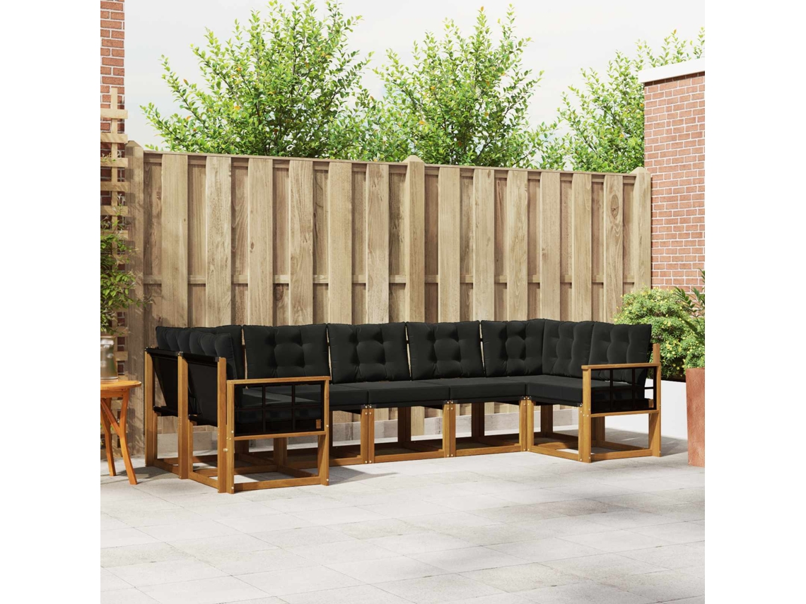Vidaxl Conjunto De Sofás Para Exterior 7 Unid. Natural E Preto