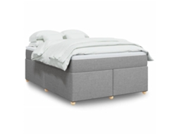 Vidaxl Cama Com Molas/colchão 140x200 Cm Tecido Cinzento-claro