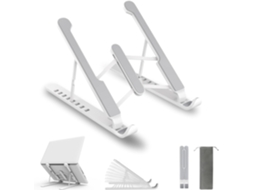 Suporte branco para laptop, ajustável em 8 níveis, Slowmoose, feito de liga de plástico e silicone antiderrapante.