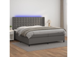 Vidaxl Cama Box Spring C/ Colchão/led 200x200cm Couro Artificial Cinza