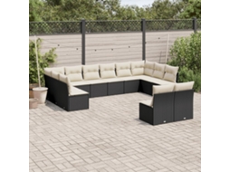Vidaxl 12 Pcs Conjunto De Sofás De Jardim C/ Almofadões Vime Pe Preto
