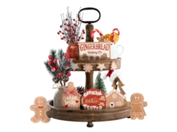 Laxiscreed Conjunto De Decorações Natalícias Em Madeira Com Gengibre E Bandeja Decorativa