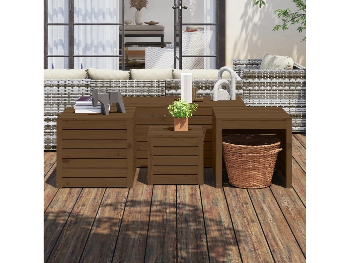 Vidaxl 4 Pcs Conjunto De Caixas De Jardim Pinho Maciço Castanho Mel