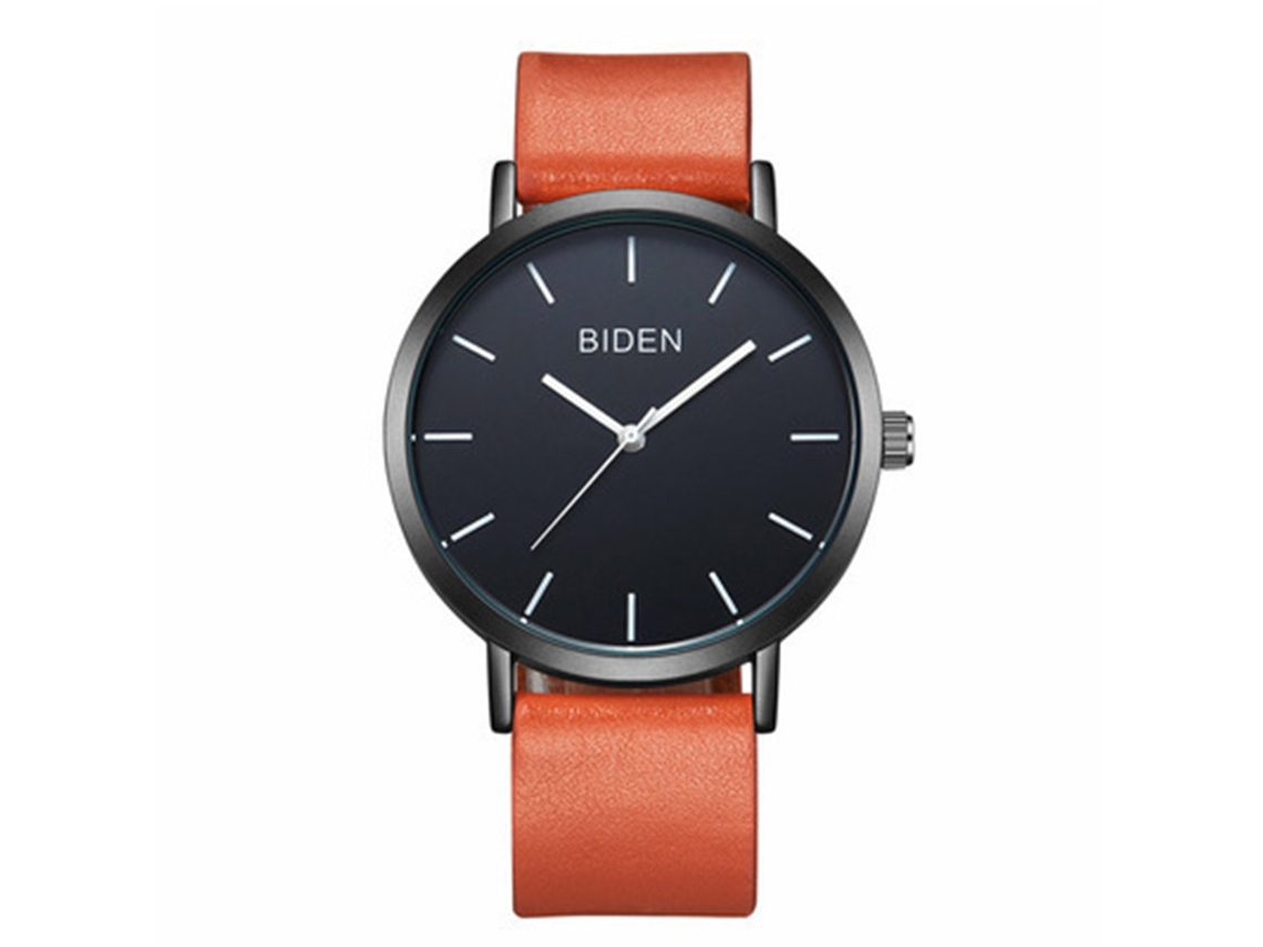 Reloj De Cuarzo Unisex Biden Con Caja Negra Y Correa De Cuero Pu Marrón