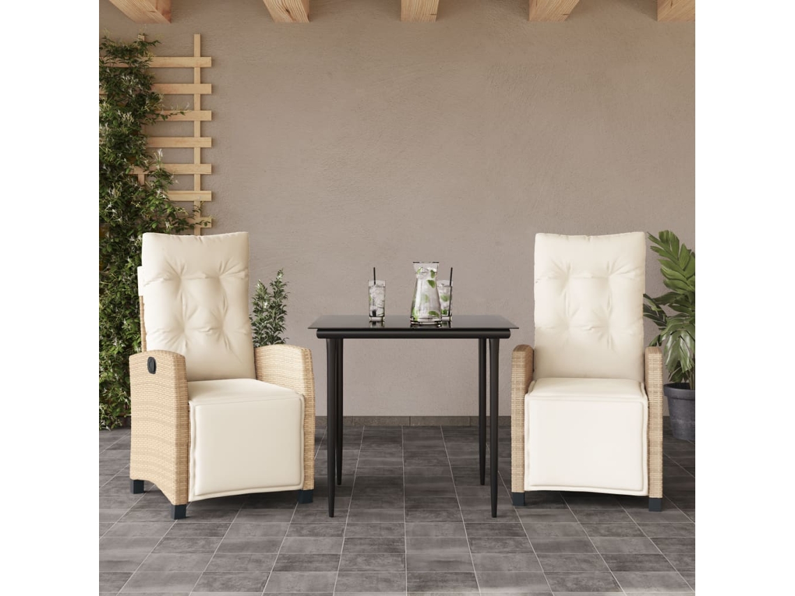 Vidaxl 3 Pcs Conjunto de Jantar P/ Jardim com Almofadões Vime Pe Bege