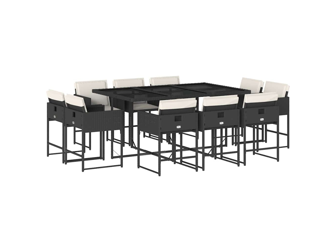 Conjunto de 11 Jantar para Jardim com Almofadões Vime Pe Preto MAISON EXCLUSIVE