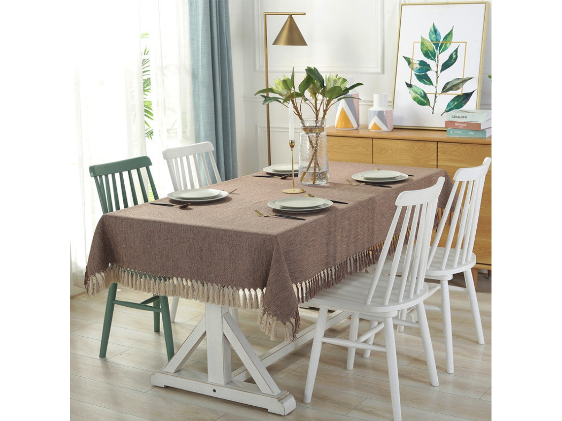 Toalha De Mesa Retangular Com Borlas De Cor Sólida, Toalha De Mesa De Café, Toalha De Mesa De Algodão E Linho, Caminho De Mesa Marrom