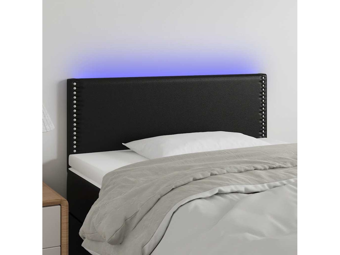 Vidaxl Cabeceira De Cama C/ Led Couro Artificial 90x5x78/88 Cm Preto