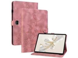 Capa Hengrongshen para Honor Pad 9 com compartimentos para cartões e suporte, capa de couro com estampa de lírio rosa