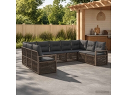 Vidaxl Conjunto De Sofá De Jardim 9 Unid. Cinzento Vime Pe