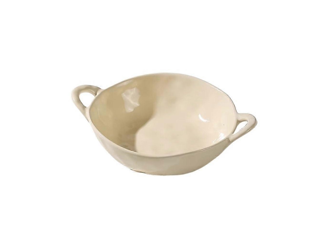 Tigela De Sopa De Cerâmica Com Duas Alças, Porcelana Creme, Própria Para Micro-ondas E Forno, Ideal Para Macarrão E Salada.