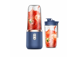 Liquidificadora Portátil Recarregável Azul, 6 Lâminas, 2 Copos Com Tampa, Para Sumos E Batidos