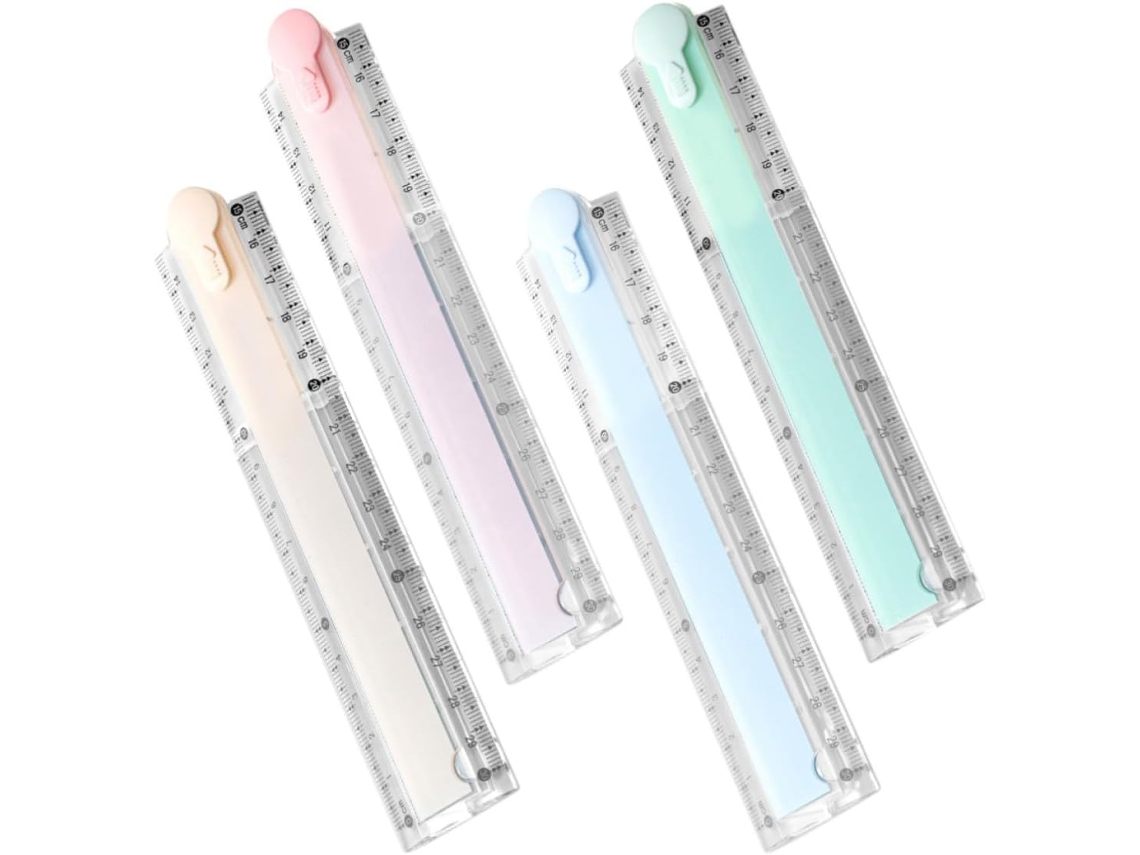 Régua Dobrável Outanaya, Pacote Com 4 Unidades, 30cm, Plástico Transparente, Design Versátil, Marcações Claras Para