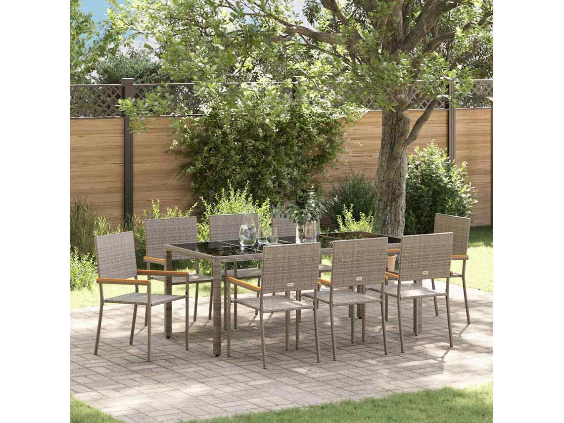 Vidaxl Conjunto De Jantar Para Jardim 9 Unid. Cinzeto Vime Pe