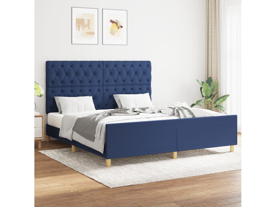 Vidaxl Estrutura De Cama Sem Colchão 160x200 Cm Tecido Azul