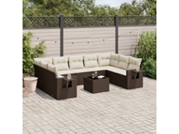 Vidaxl 10 Pcs Conj. Sofás Jardim Com Almofadões Vime Pe Castanho
