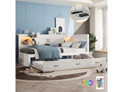 Sofá Cama 90x200cm Extensível Com Led Gaveta Tomada Usb Branco