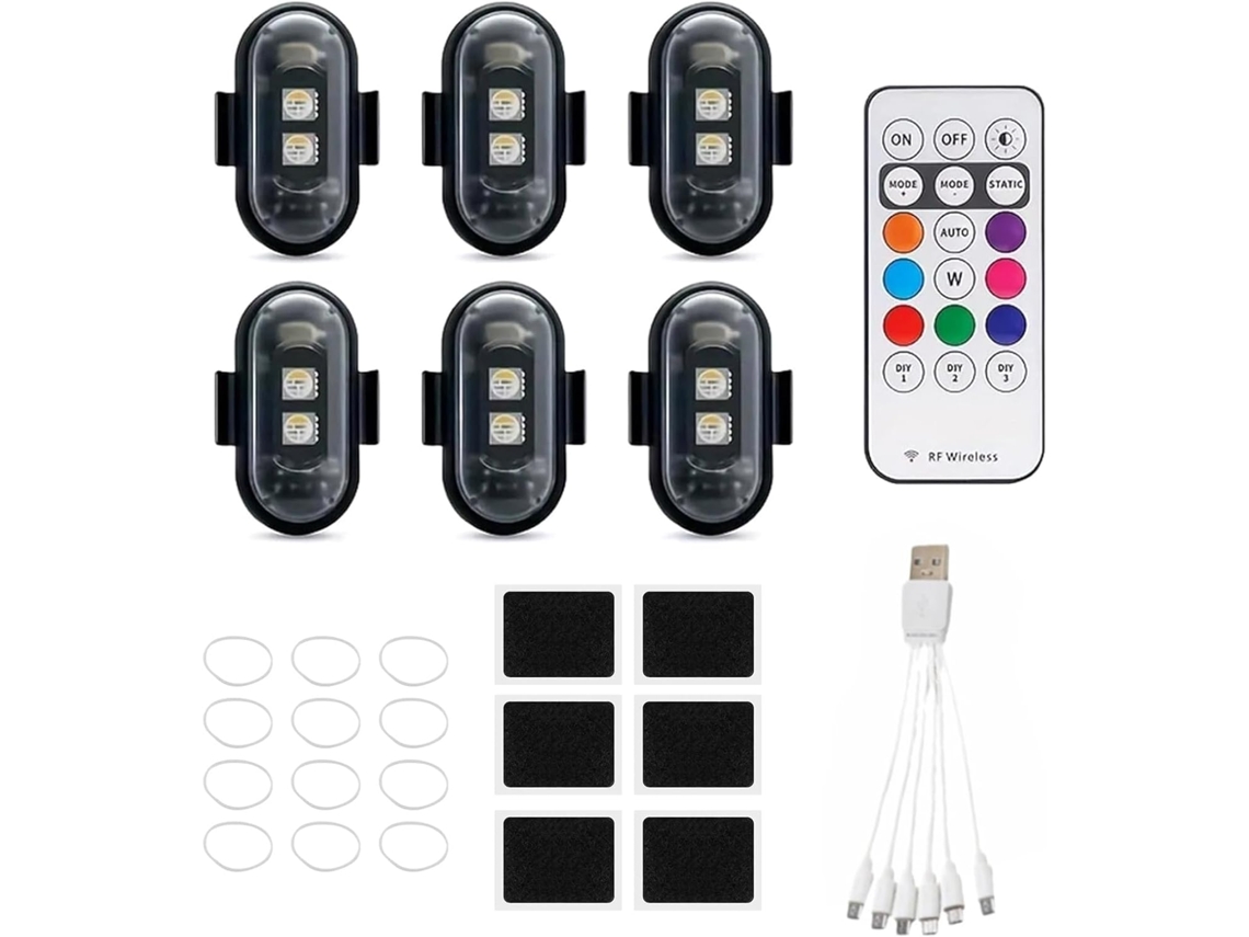 Dagijird Luzes De Advertência Led Sem Fio, 8 Cores Com Controle Remoto, 6 Luzes Estroboscópicas Led