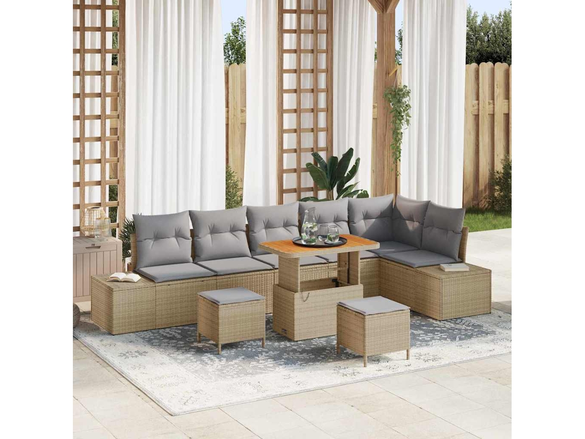 Vidaxl Conjunto De Sofá De Jardim 9 Unid. 8-número De Lugares Bege