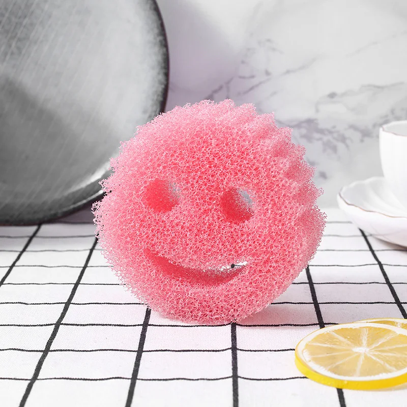 Conjunto de 4 esponjas de lavar louça MDUG rosa com carinha sorridente