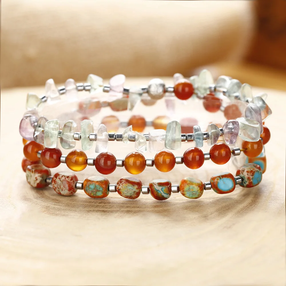 Pulseira De Meditação Yoga Em Pedra Natural (52 Cm), Com Fluorita Colorida E Ágata.