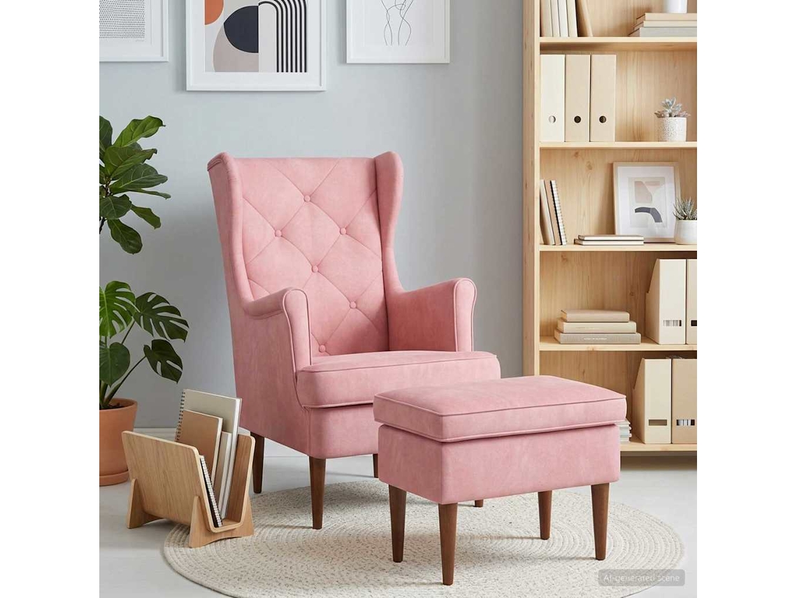 Vidaxl Poltrona Com Puff 2 Unid. Rosa Veludo