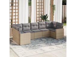 Vidaxl 7 Pcs Conjunto De Sofás P/ Jardim Com Almofadões Vime Pe Bege