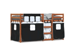 Beliche com Cortinas Pinho Maciço Branco e Preto MAISON EXCLUSIVE (80x200 cm)