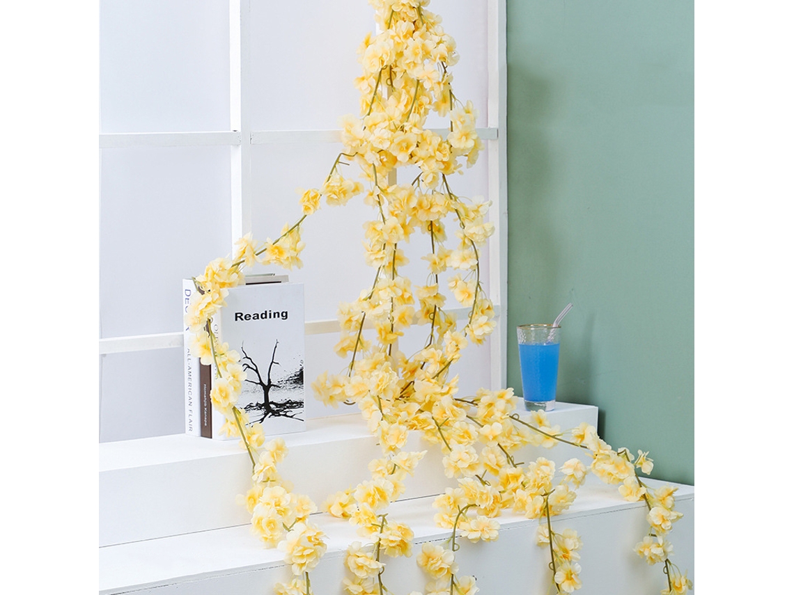 Videira Artificial Cerejeira Sakura 1,8m 135 Flores Decoração Casa Escritório Champagne