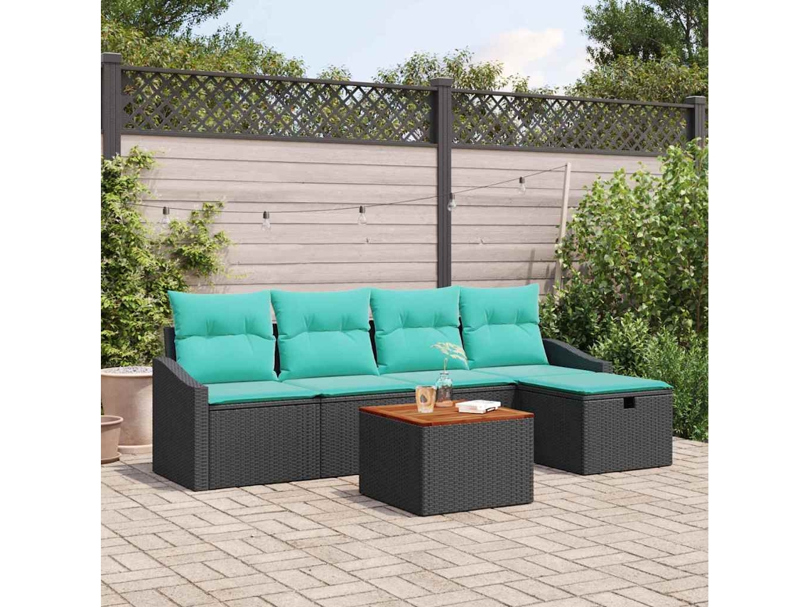 Vidaxl Conjunto De Sofá De Jardim 6 Unid. Preto Vime Pe