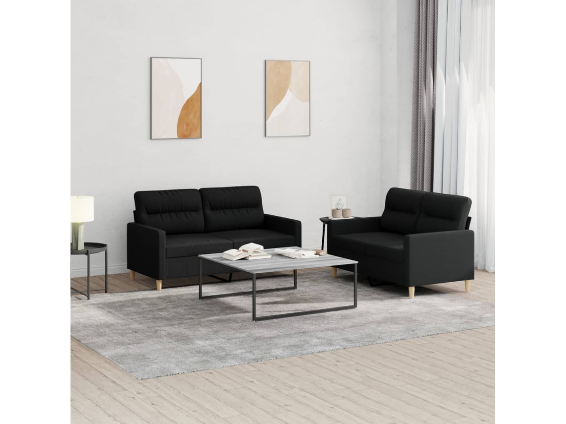 Vidaxl 2 Pcs Conjunto De Sofás Com Almofadões Tecido Preto