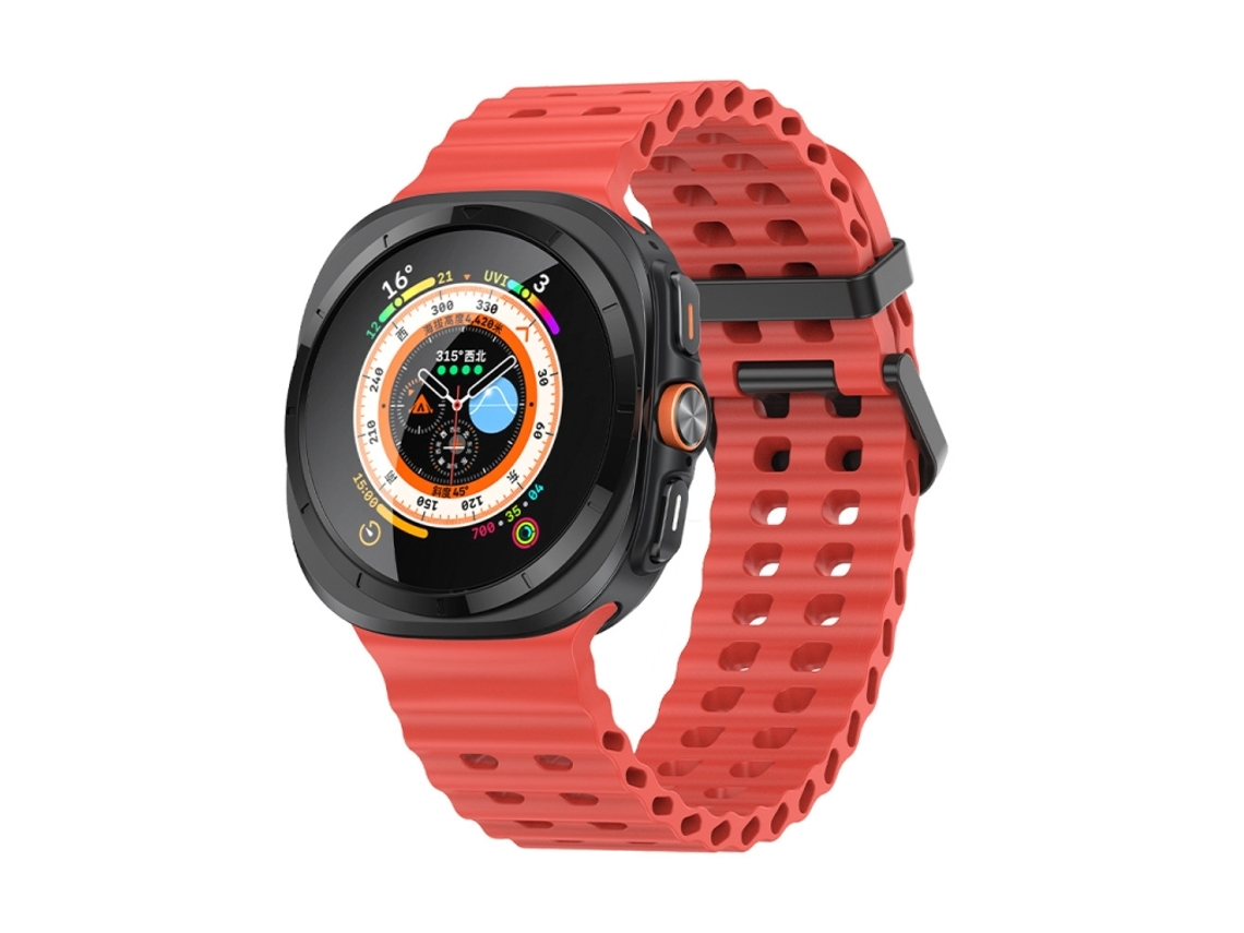Bracelete para Samsung Galaxy Watch Ultra Silicone Ocean Dupla Fileira de Furos Vermelho XIAOMOYU