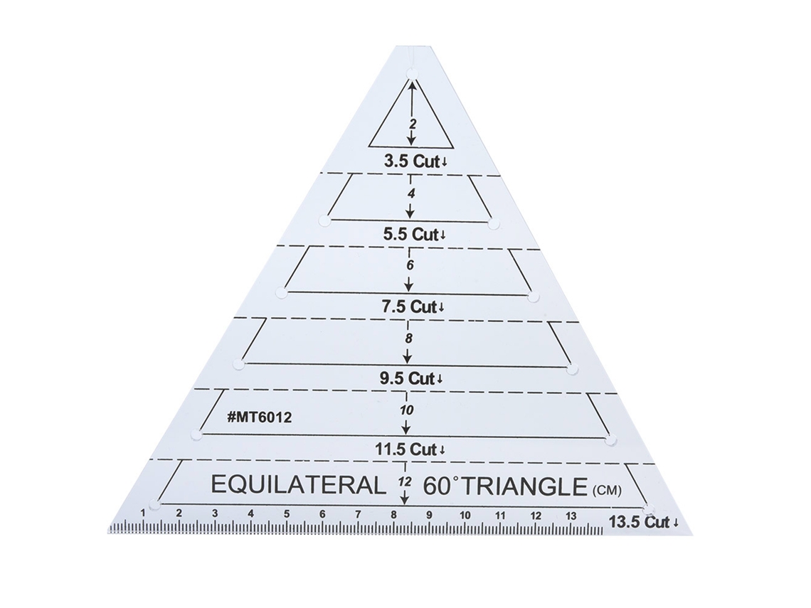Régua Triangular de Acrílico Transparente para Costura e Quilting com Escala Precis