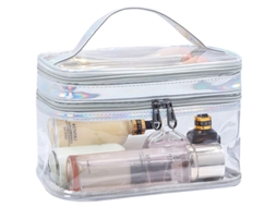 Bolsa De Maquiagem De Camadas Duas Transparente Impermeável Para Viagem, Prata Plata