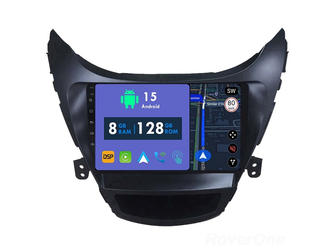 Auto Rádio Carro Bluetooth Autoradio 8GB RAM 128G ROM CarPlay Navegação GPS Ecrã Táctil RoverOne para Hyundai Elantra 5 JK GD MD UD 2011-2015  