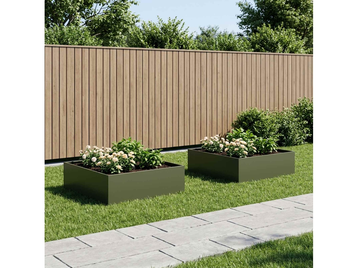 Vidaxl Vaso De Jardim 2 Unid. Verde-azeitona 80 X 80 X 30 Cm